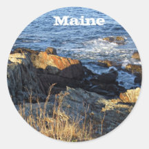 Maine's Rocky Coastline Round Stickers
