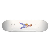 Male acoustic guitar player jeans feet apart skate board deck