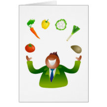 Man Juggling Vegetables Greeting Cards