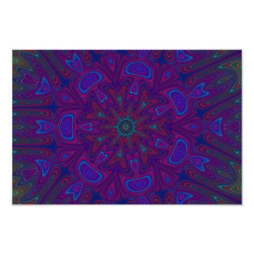 Mandala with Stars and Hearts in Purple, Blue, Red Photo Print