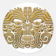 Maori Tattoo - Gold Round Stickers
