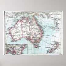 Map of Australia circa 1890 - 1907 Print