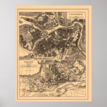 Map of St. Petersburg, Russia, circa 1890 - 1907 Print