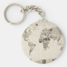 Map of the World Map from Old Postcards Keychains