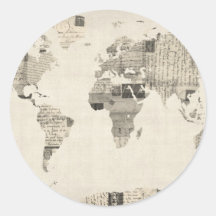 Map of the World Map from Old Postcards Round Sticker