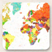 maps pointilism World Map with leaves Drink Coasters
