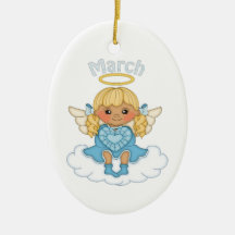 March Birthstone Angel Blonde Christmas Ornaments
