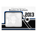 Marching Band Trombone Graduation Photo Blue invitations