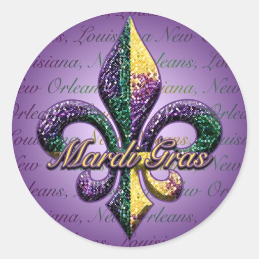 Mardi Gras bead Fleur de lis 2 Round Stickers