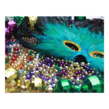 Mardi Gras Beads & Feather Mask Invitation