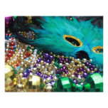 Mardi Gras Beads & Green Feather Mask Invitation