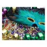 Mardi Gras Beads & Green Feather Mask Invitations