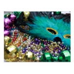 Mardi Gras Beads & Green Feather Mask Postcard