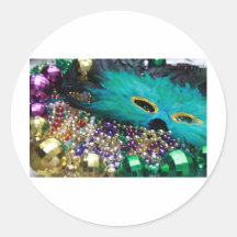 Mardi Gras Beads & Green Feather Mask Stickers