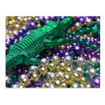 Mardi Gras Beads & Green Gator Postcard