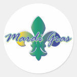 Mardi Gras Fleur de lis tri Round Sticker