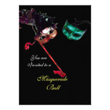 MARDI GRAS MASQUERADE BALL ,Black rsvp Personalised Invitations