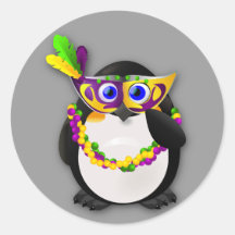 Mardi Gras Penguin Round Stickers