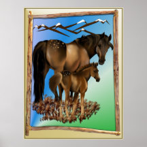 Mare and Baby in Wood Frame Poster