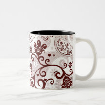 Maroon and pinks paisley birds mug