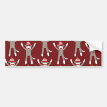 Maroon Sock Monkey Print Bumper Stickers