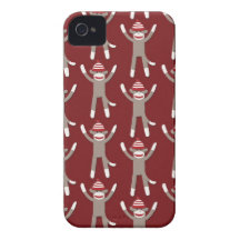 Maroon Sock Monkey Print iPhone 4 Case-Mate Cases