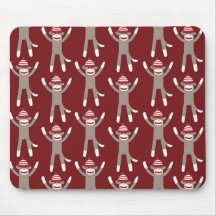 Maroon Sock Monkey Print Mousepad