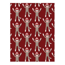 Maroon Sock Monkey Print Postcards