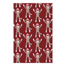 Maroon Sock Monkey Print Stationery Design