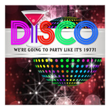 Martini Mirror Ball Disco Party Invitations