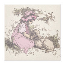 Mary Had a Little Lamb Nursery Rhyme Stretched Canvas Prints
