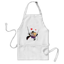 masked man with sword cartoon apron