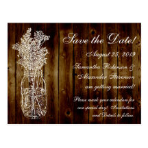 Mason Jar Stamp/Dark Wood Save the Date Post Card