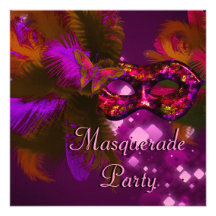 Masquerade Party Mask Black Purple Red Mardi Gras Personalized Invitation