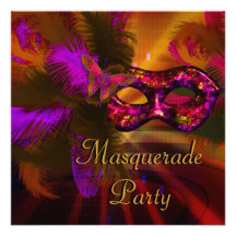 Masquerade Party Mask Black Purple Red Mardi Gras Custom Invites