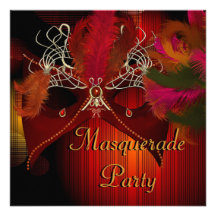 Masquerade Party Mask Black Red Mardi Gras Invitations