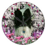 Matisse in Flowers - White & Black Papillon Dog Wallclocks
