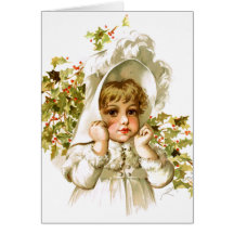 Maud Humphrey: Autumn Girl with Holly Greeting Card