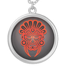 Mayan Mask Design, Red and Black Pendants