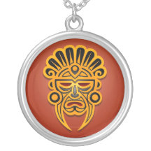 Mayan Mask Design, Yellow and Black Necklace