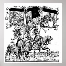 Mediaeval Knights and Horses Engraving Print