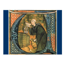 Mediaeval Monk Tasting Wine Postcard