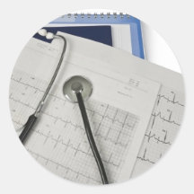 medical stethoscope on cardiogram EKG readings Sticker