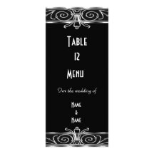 Menu Table Card Elegant Black Silver Art Deco Rack Card