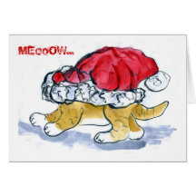 MEOW ...Tiger gets stuck in a Santa Hat Greeting Card