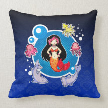 Mermaid with Attitude Blue Throw Pillow