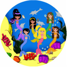 Mermaids in Ocean with Dolphins Ornament Cut Out