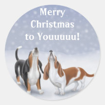 Merry Christmas Basset Hounds Round Sticker