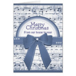 Merry Christmas blue ribbon notes greeting card