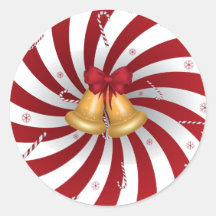Merry Christmas Candy Canes & Bells Round Stickers